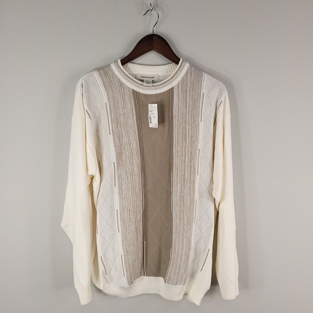 Pronto Uomo Sweater Men 2XL XXL Tan Acrylic Knit Argyle Crew Neck Casual Classic